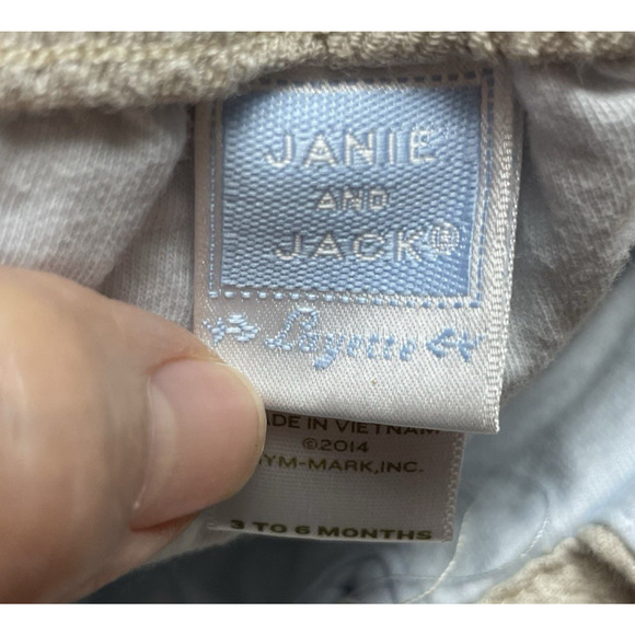 Janie and Jack Layette Overalls Romper Infant Boys 3-6 Month Beige 100% Cotton - Picture 3 of 7